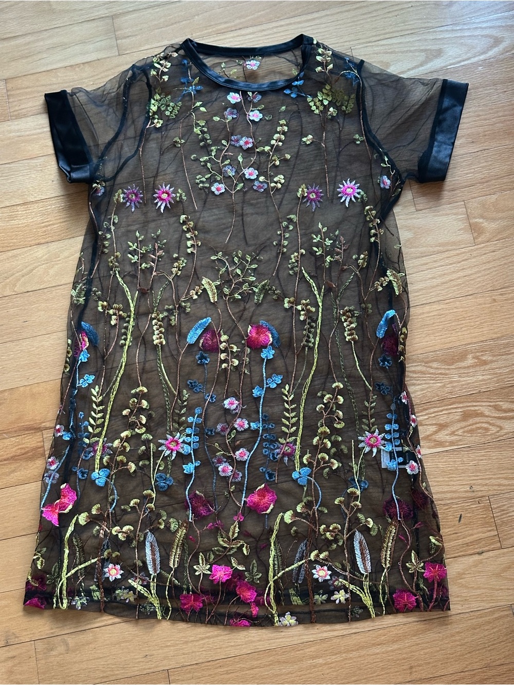 Sheer Black Embroidered Floral Dress